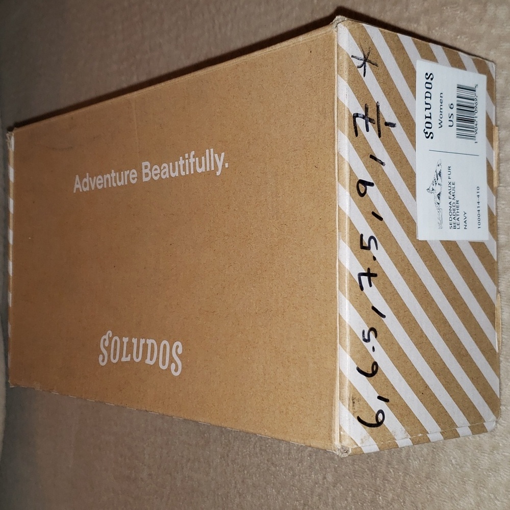 Soludos Sedona Faux Fur Beaded Leather Mule Navy 6 new In Box - Picture 5 of 12